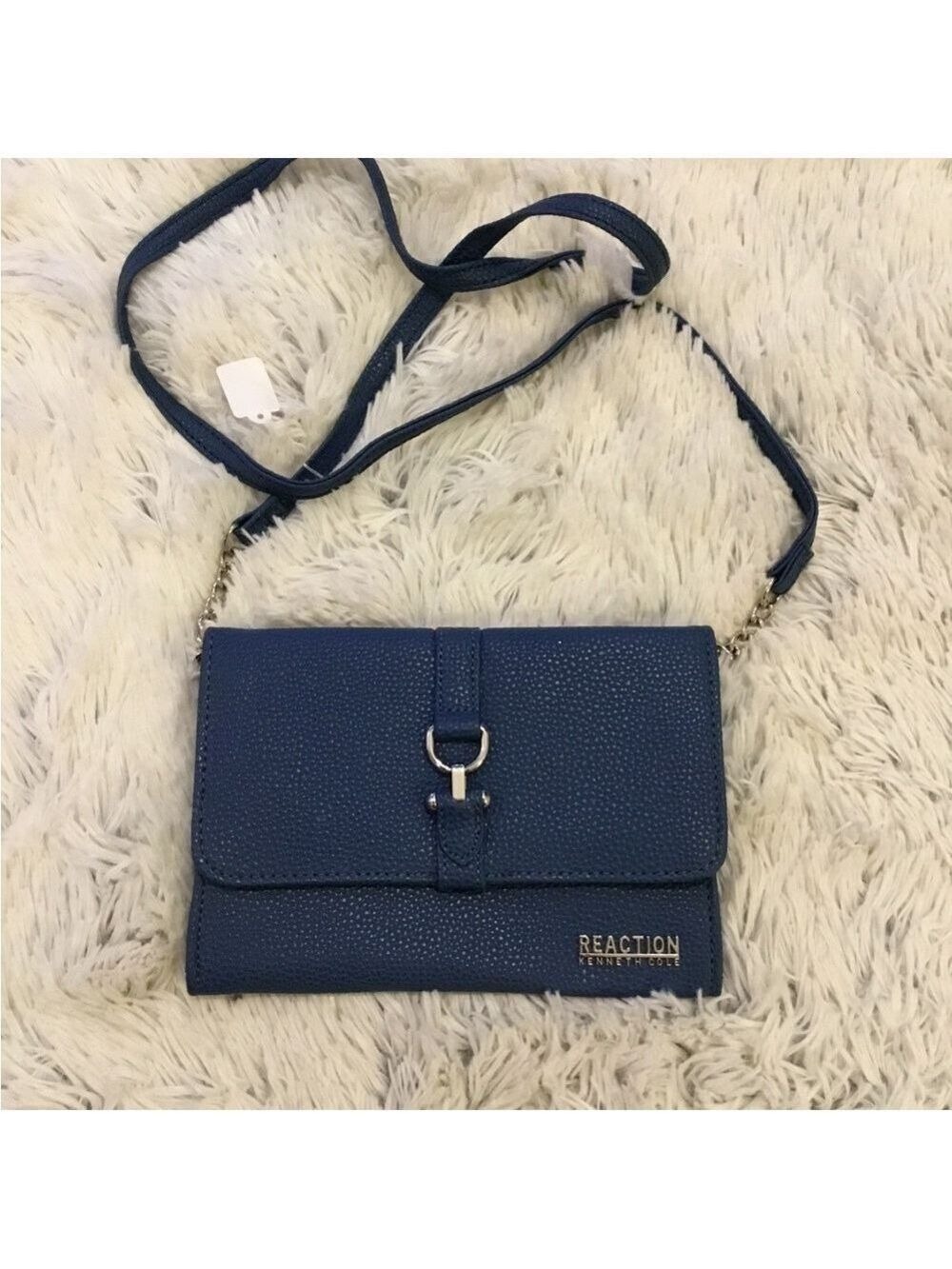Kenneth Cole Reaction Woman’s Pebbled Faux Leather crossbody Steel blue